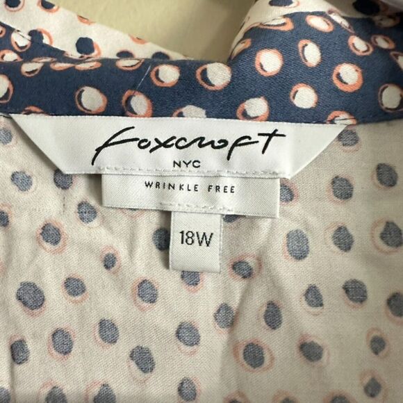 Foxcroft Vienna Collared Dress Women 18 White Blue Polka Dots Wrinkle Free - Picture 3 of 3